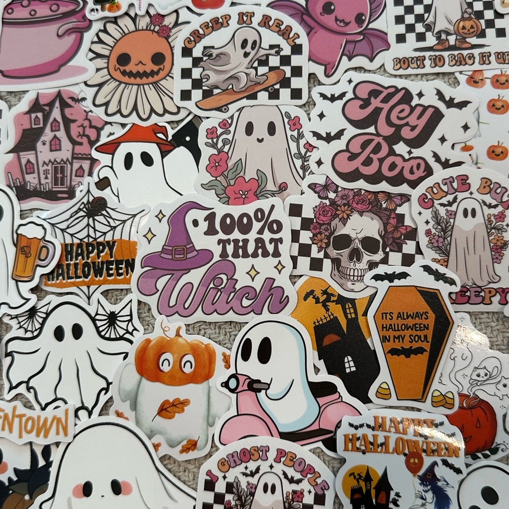 Halloween Stickers 65 pcs Spooky Fall Pink Ghost Pumpkin Scary